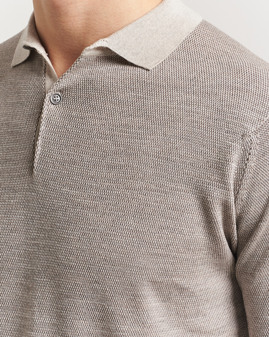 Men | Polo Shirts | John Smedley | 14 Singular Textured Polo Grey Fleece/Mushroom