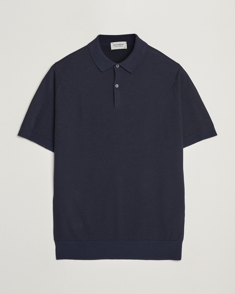 Men | Polo Shirts | John Smedley | 14 Singular Textured Polo Midnight/Black