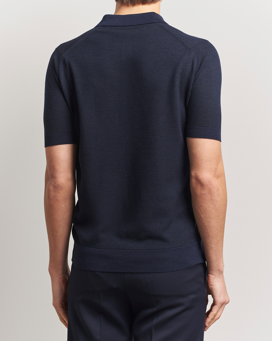 Men | Polo Shirts | John Smedley | 14 Singular Textured Polo Midnight/Black