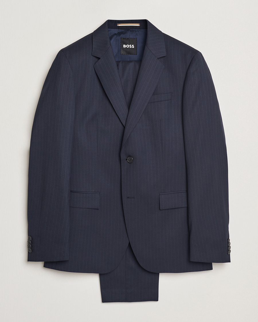 Men | Suits | BOSS BLACK | Houston Wool Pinstriped Suit Dark Blue