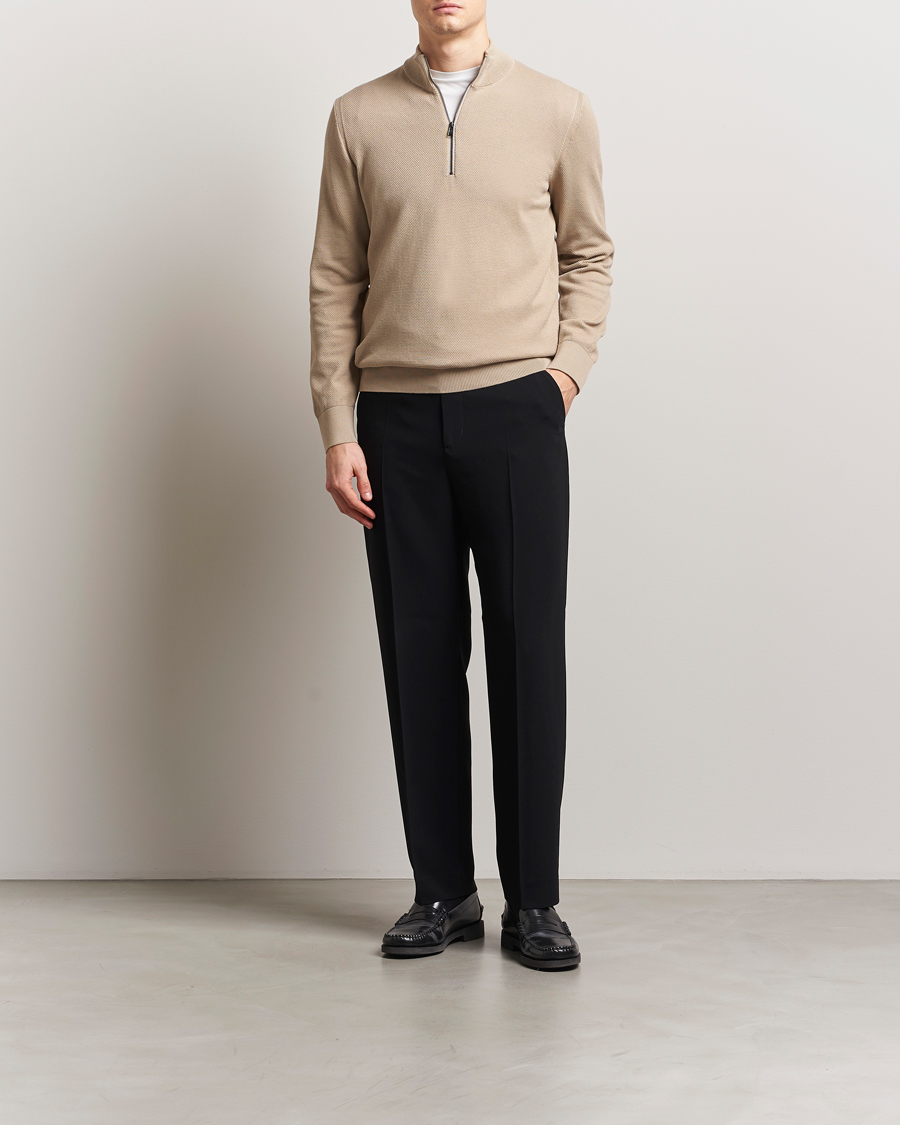 Men | Sweaters & Knitwear | BOSS BLACK | Ebrando Knitted Half Zip Light Beige
