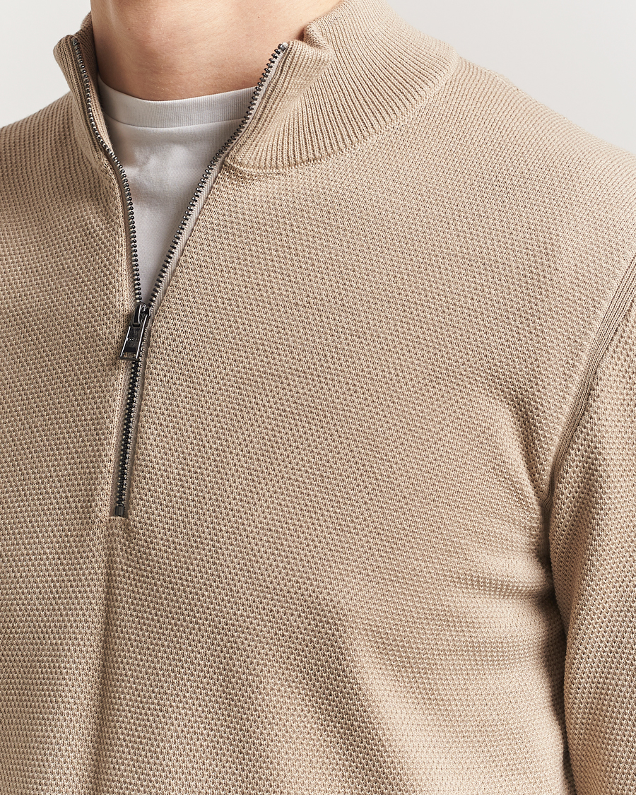 Men | Sweaters & Knitwear | BOSS BLACK | Ebrando Knitted Half Zip Light Beige