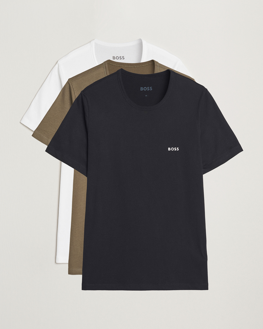 Men | T-Shirts | BOSS BLACK | 3-Pack Crew Neck T-Shirt Black/White/Green