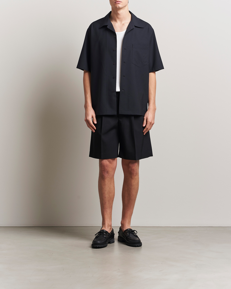 Men | Shirts | Auralee | Open Collar Short Sleeve Shirt Navy