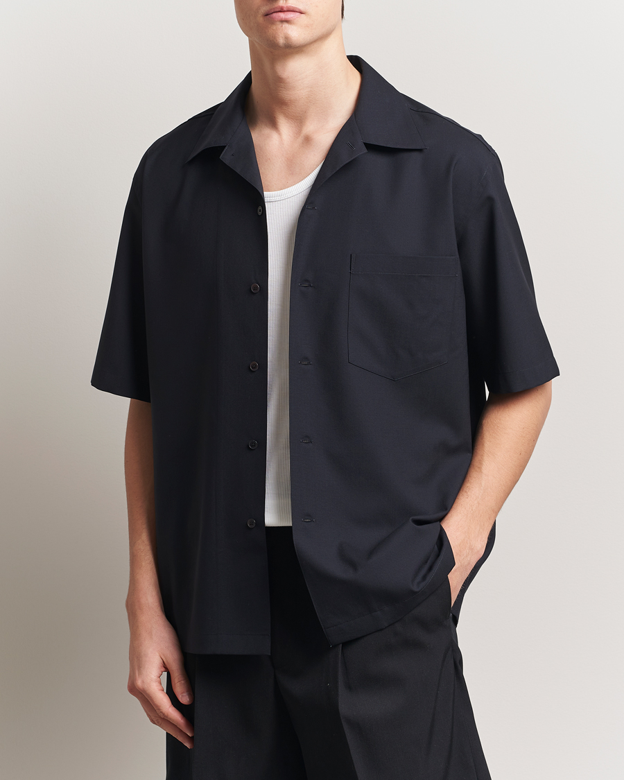 Men | Shirts | Auralee | Open Collar Short Sleeve Shirt Navy