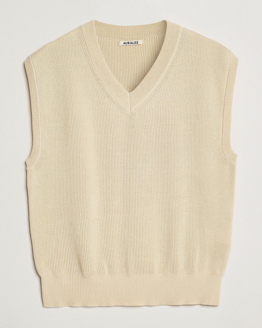 Men | Sweaters & Knitwear | Auralee | Rib Knit Vest Ivory