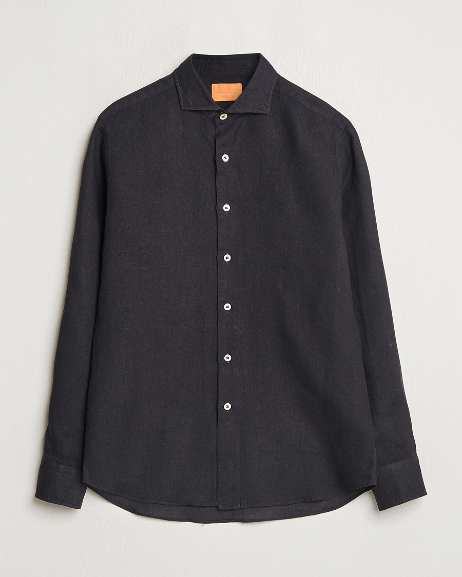 Men | Shirts | Grigio | Linen Casual Shirt Black