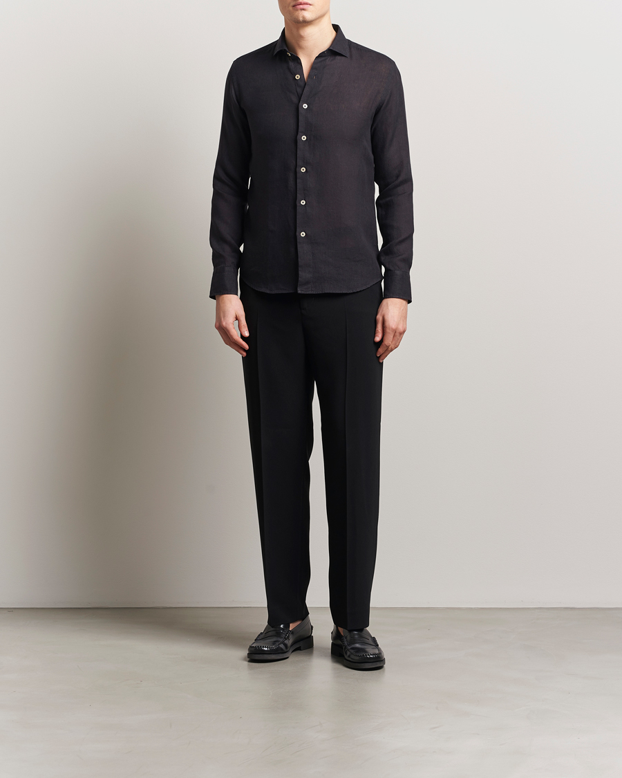 Men | Shirts | Grigio | Linen Casual Shirt Black