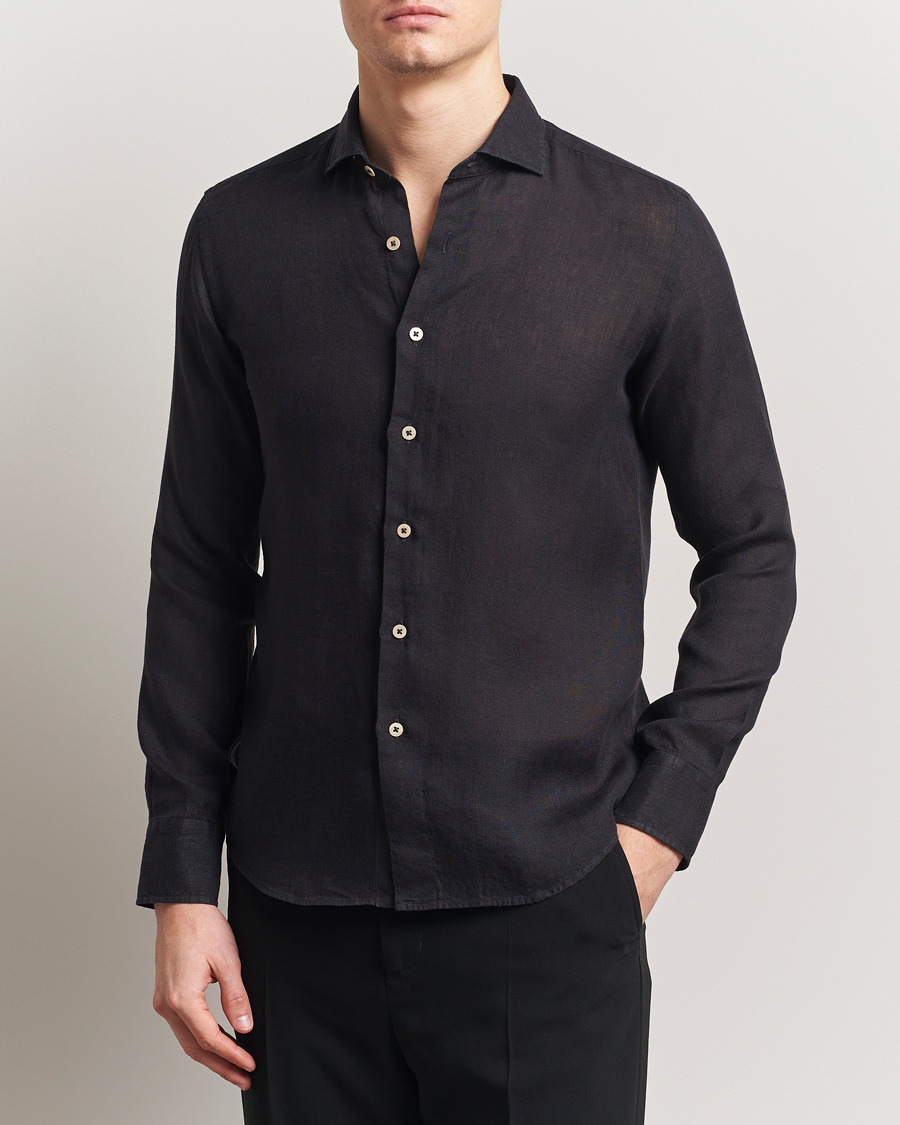Men | Shirts | Grigio | Linen Casual Shirt Black