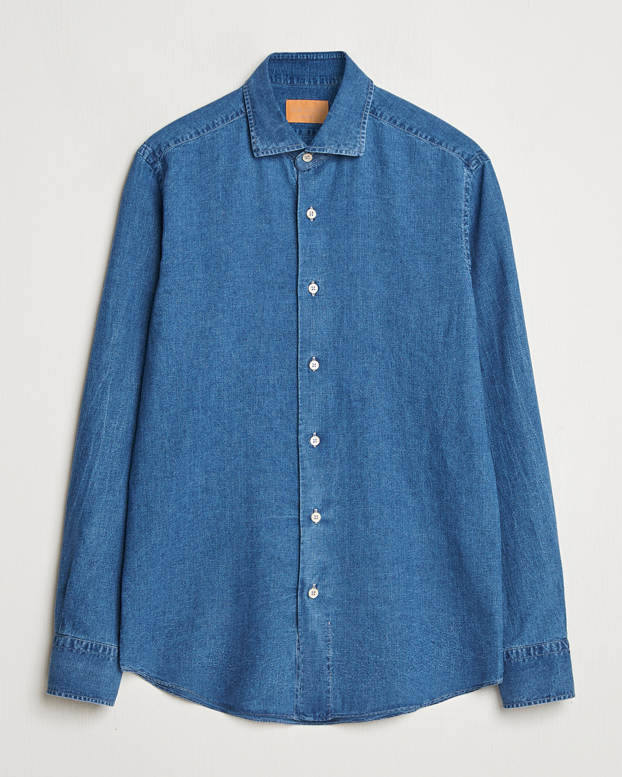 Men | Shirts | Grigio | Cotton/Linen Denim Shirt Washed Indigo