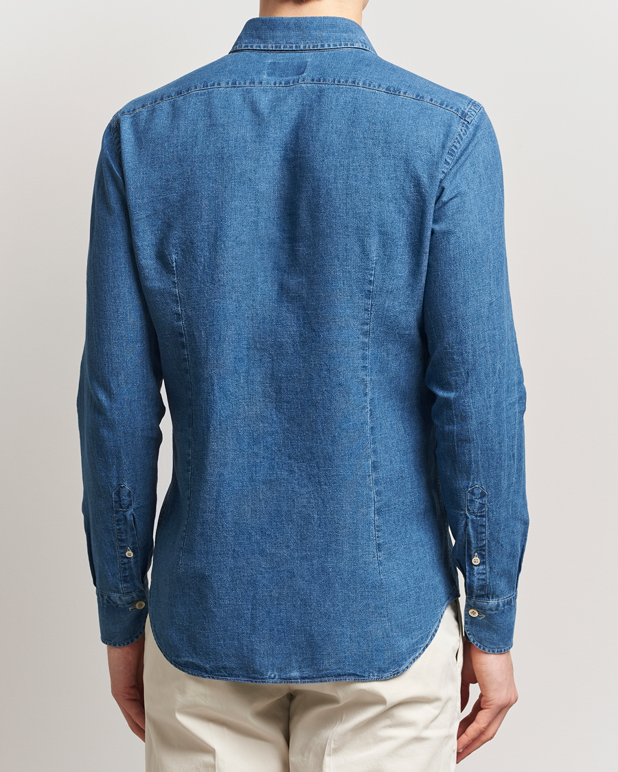 Men | Shirts | Grigio | Cotton/Linen Denim Shirt Washed Indigo