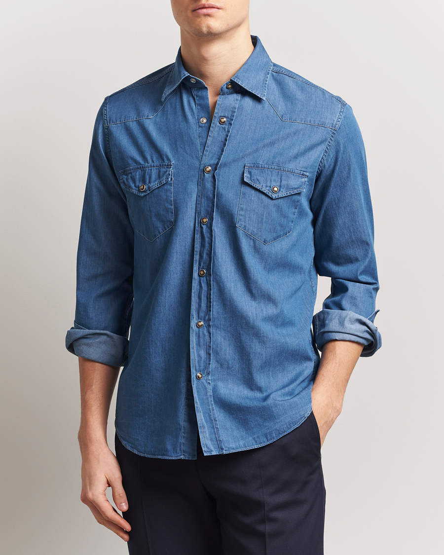 Men | Shirts | Grigio | Western Denim Shirt Washed Indigo