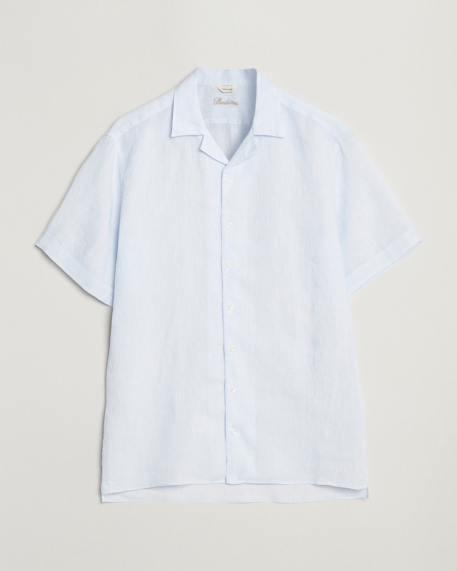 Men | Shirts | Stenströms | Short Sleeve Linen Shirt Light Blue