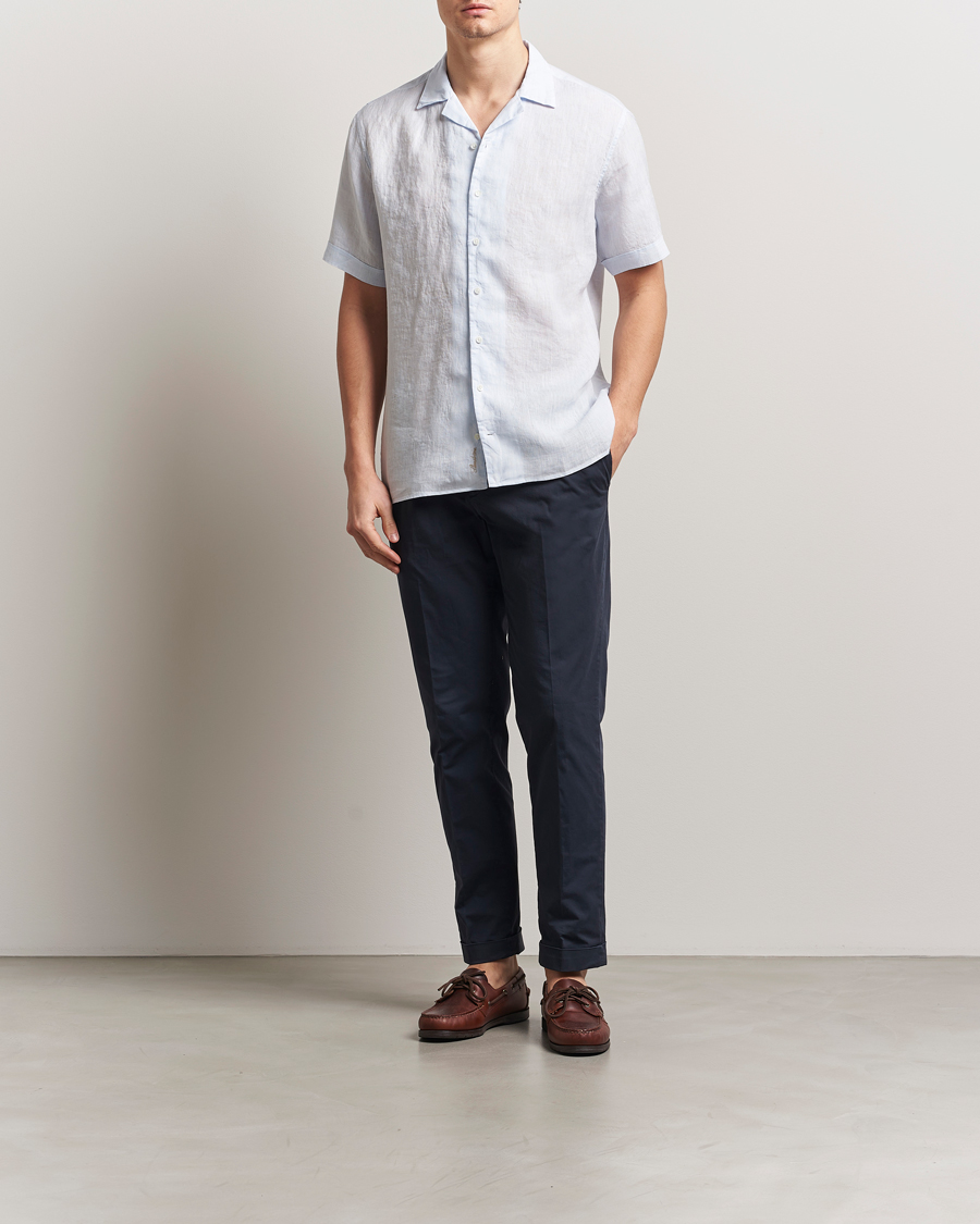 Men | Shirts | Stenströms | Short Sleeve Linen Shirt Light Blue