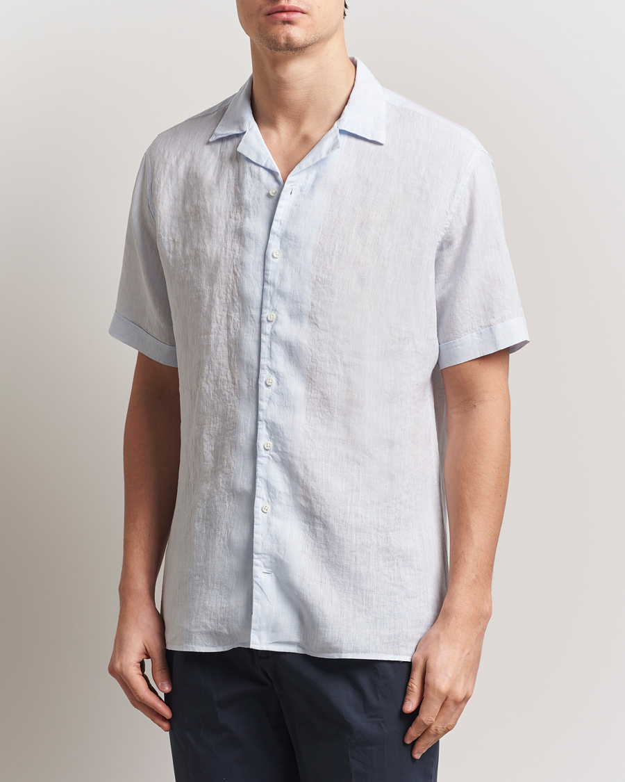 Men | Shirts | Stenströms | Short Sleeve Linen Shirt Light Blue
