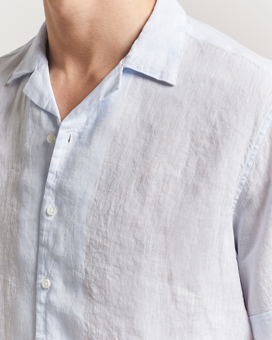 Men | Shirts | Stenströms | Short Sleeve Linen Shirt Light Blue