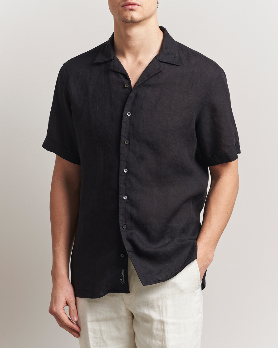 Men | Shirts | Stenströms | Short Sleeve Linen Shirt Black