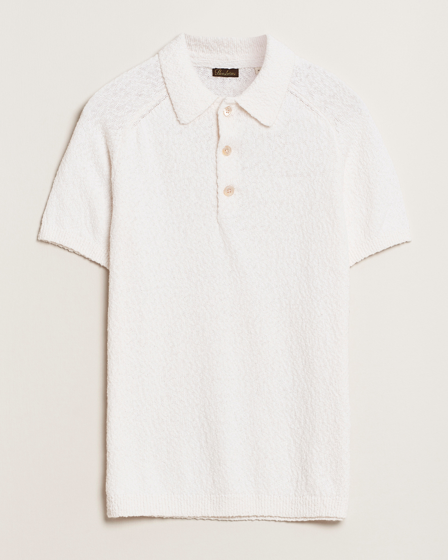 Men | Polo Shirts | Stenströms | Knitted Boucle Cotton Polo White
