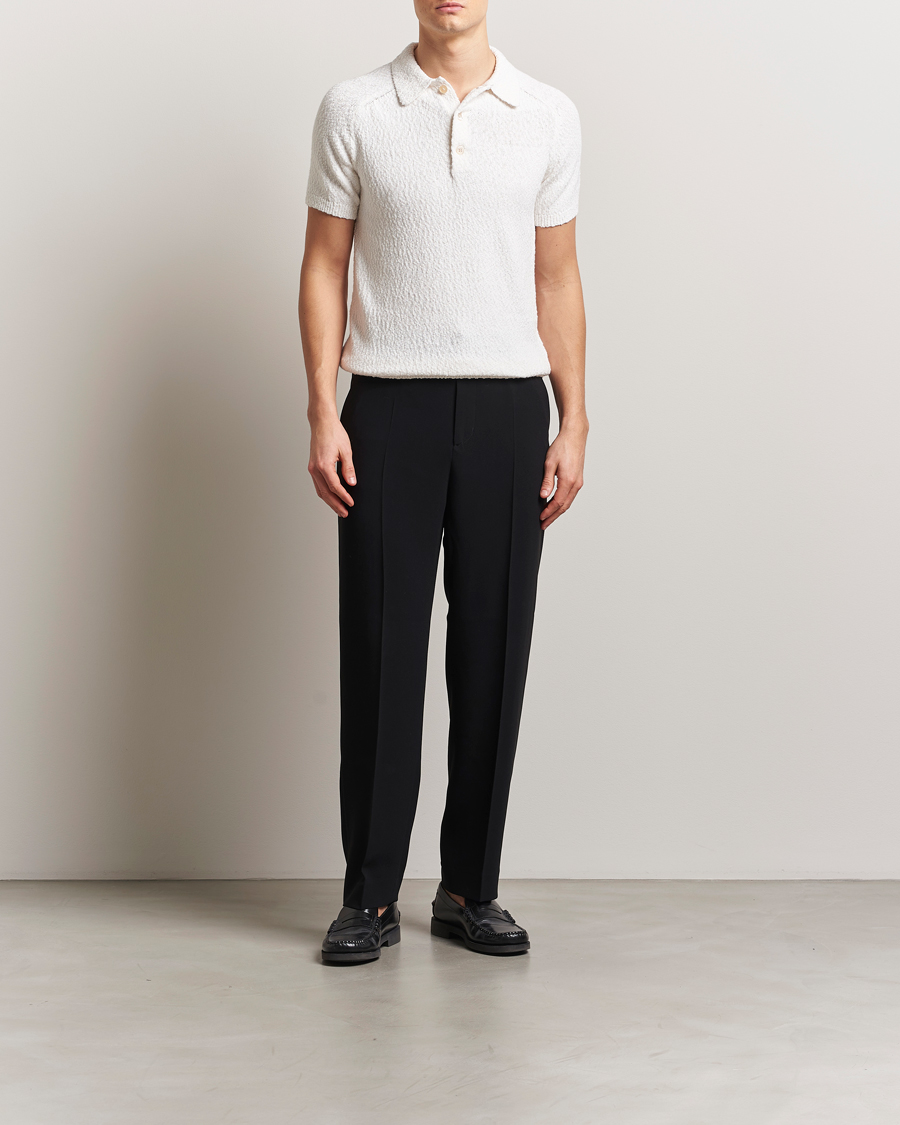 Men | Polo Shirts | Stenströms | Knitted Boucle Cotton Polo White