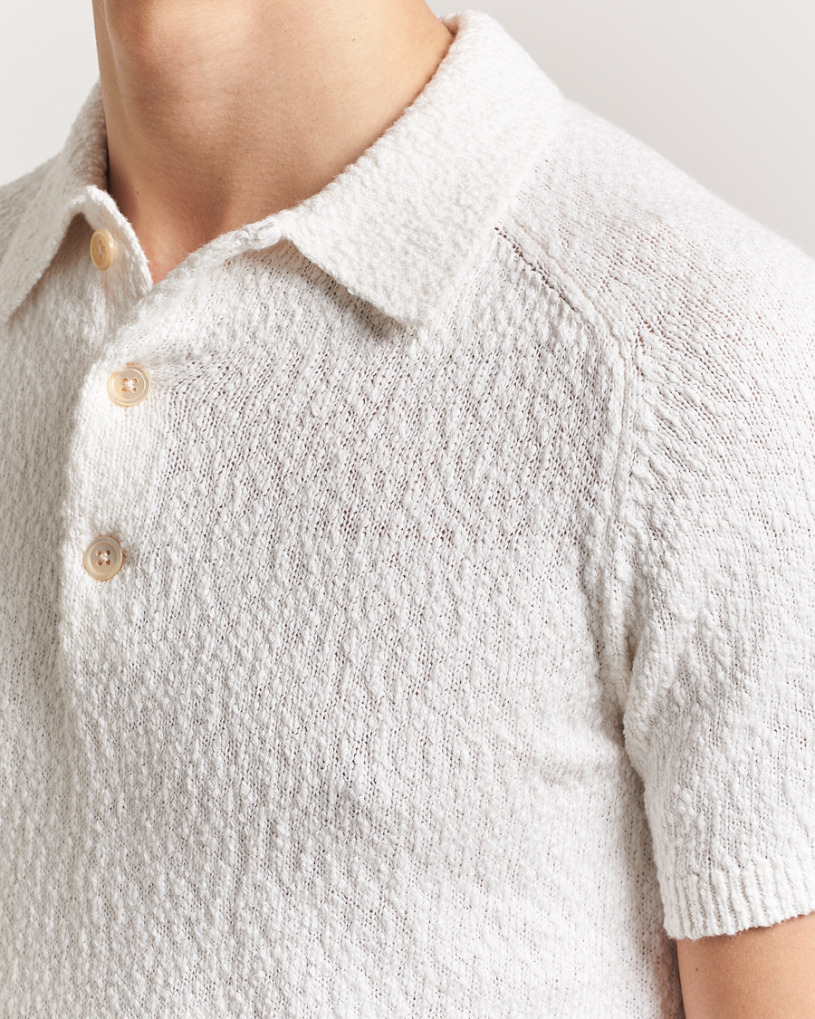 Men | Polo Shirts | Stenströms | Knitted Boucle Cotton Polo White