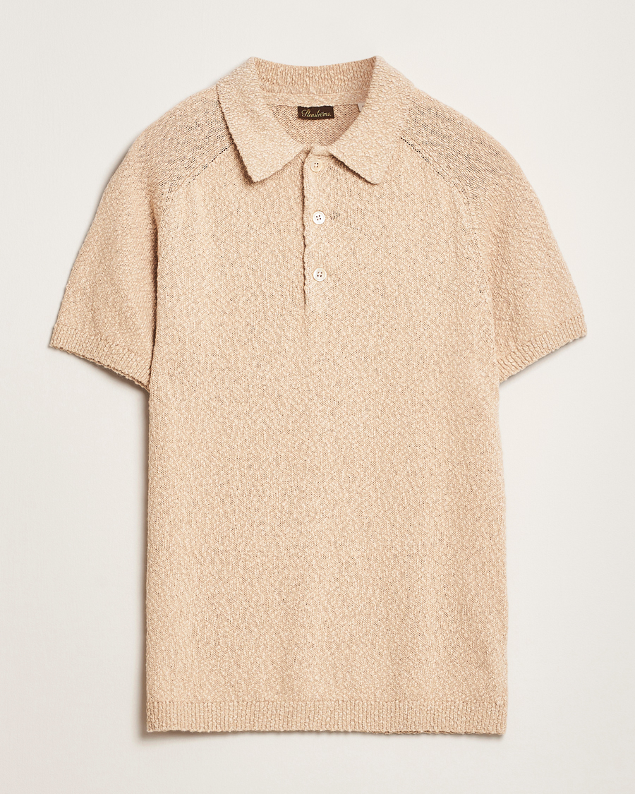 Men | Polo Shirts | Stenströms | Knitted Boucle Cotton Polo Beige