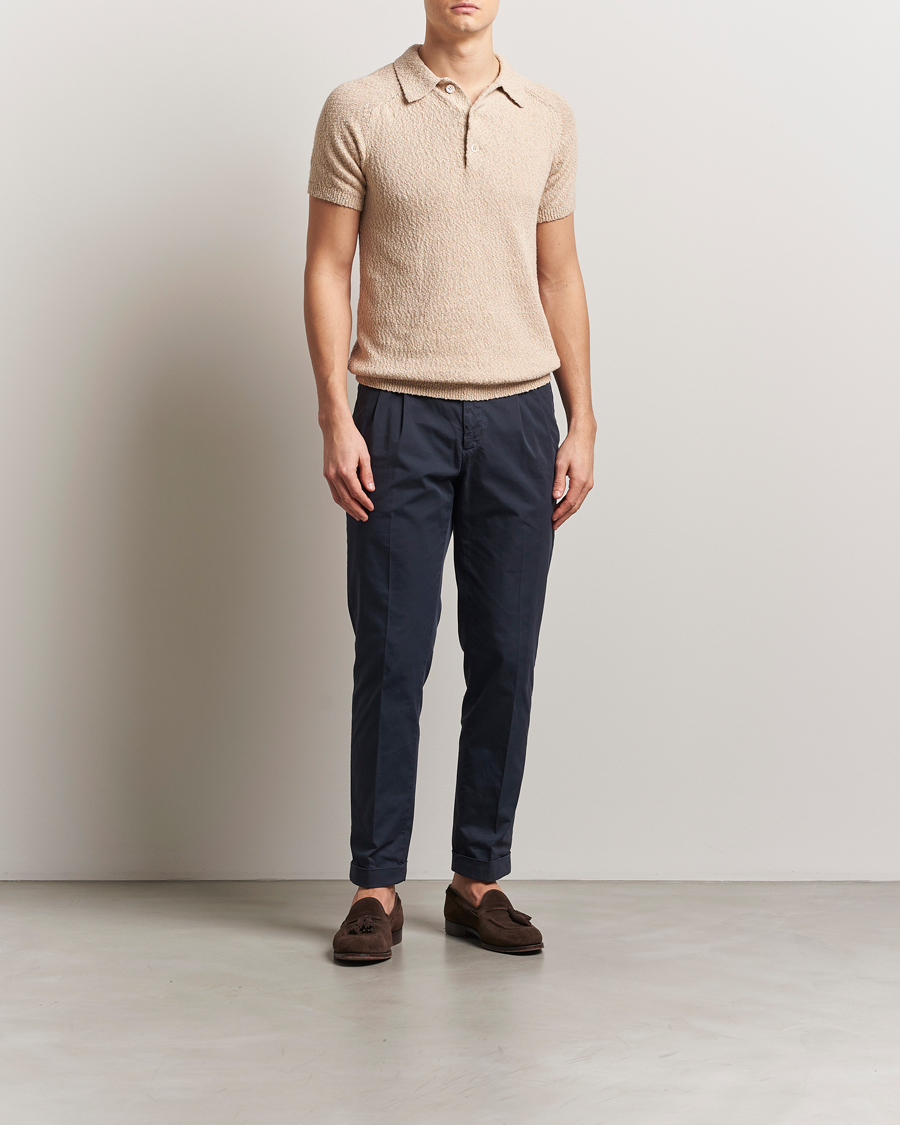 Men | Polo Shirts | Stenströms | Knitted Boucle Cotton Polo Beige