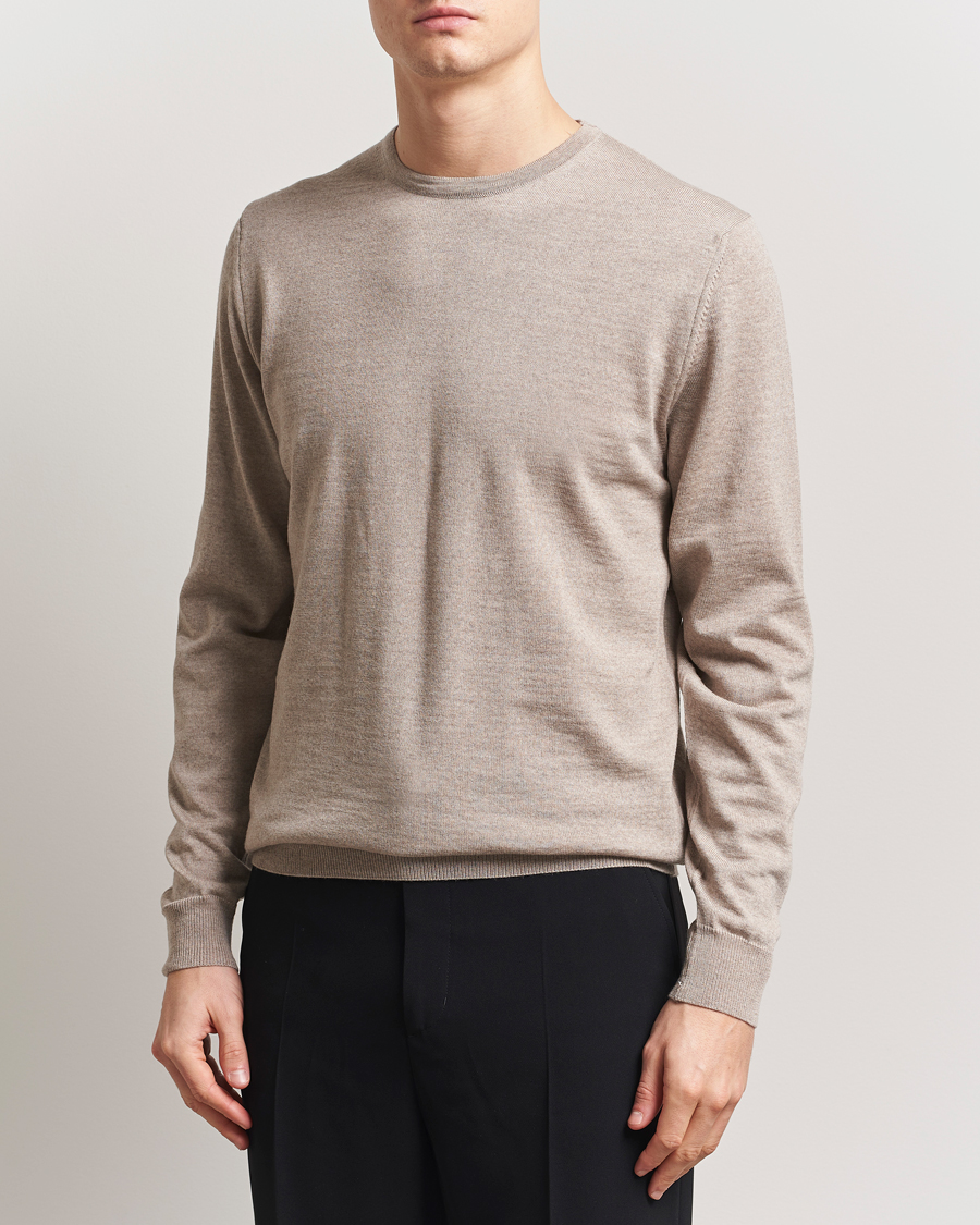 Men | Sweaters & Knitwear | Stenströms | Merino Patch Crew Neck Beige