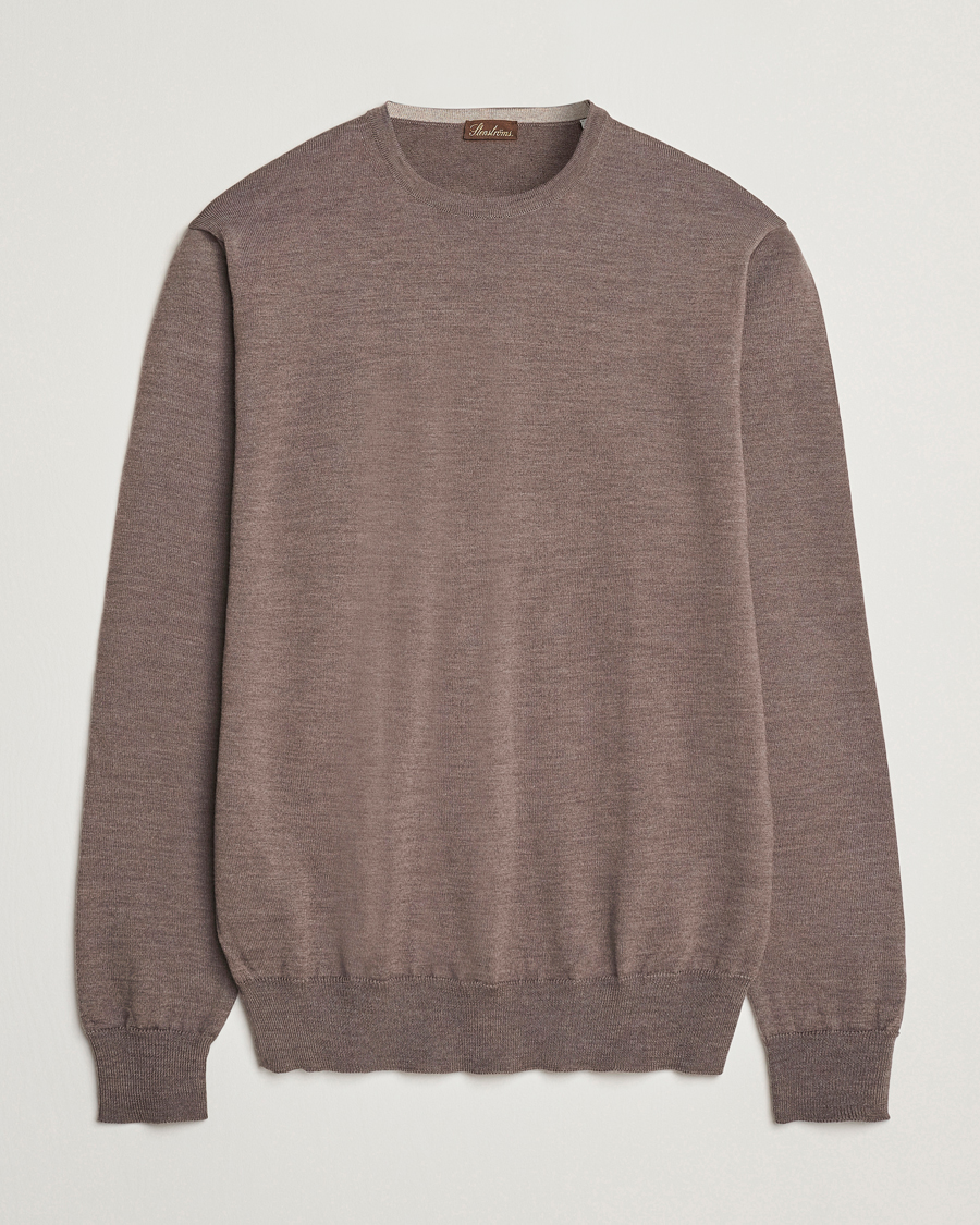 Men | Sweaters & Knitwear | Stenströms | Merino Patch Crew Neck Brown