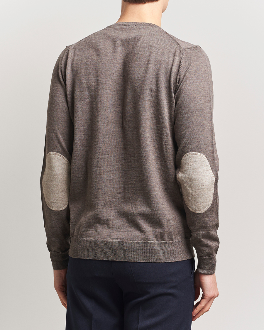 Men | Sweaters & Knitwear | Stenströms | Merino Patch Crew Neck Brown