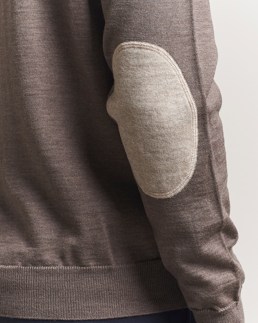 Men | Sweaters & Knitwear | Stenströms | Merino Patch Crew Neck Brown