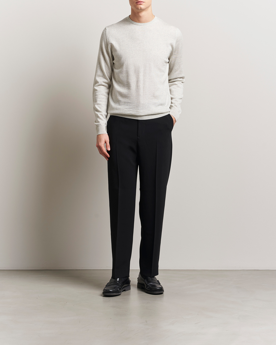 Men | Sweaters & Knitwear | Stenströms | Merino Patch Crew Neck Grey