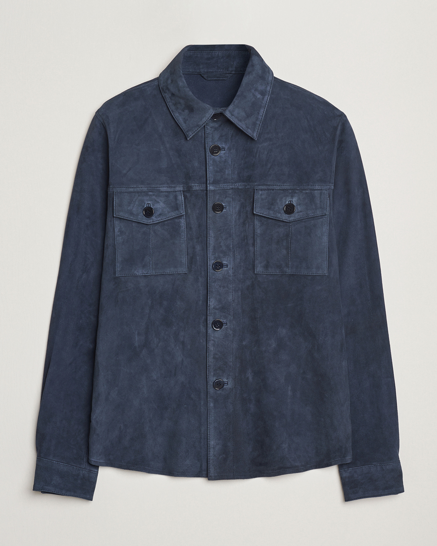 Men | Coats & Jackets | Stenströms | Suede Overshirt Navy
