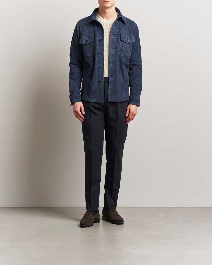 Men | Coats & Jackets | Stenströms | Suede Overshirt Navy