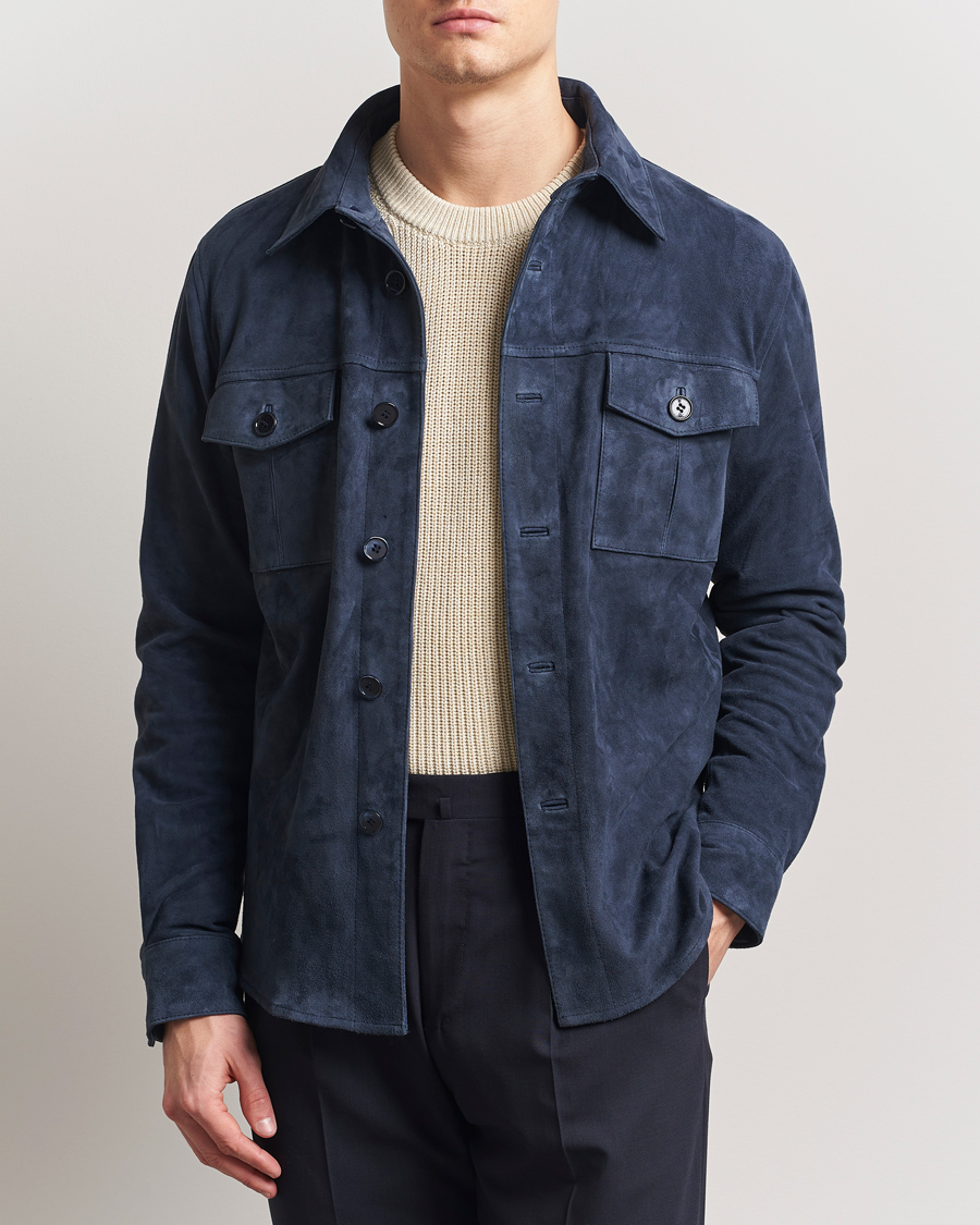 Men | Coats & Jackets | Stenströms | Suede Overshirt Navy