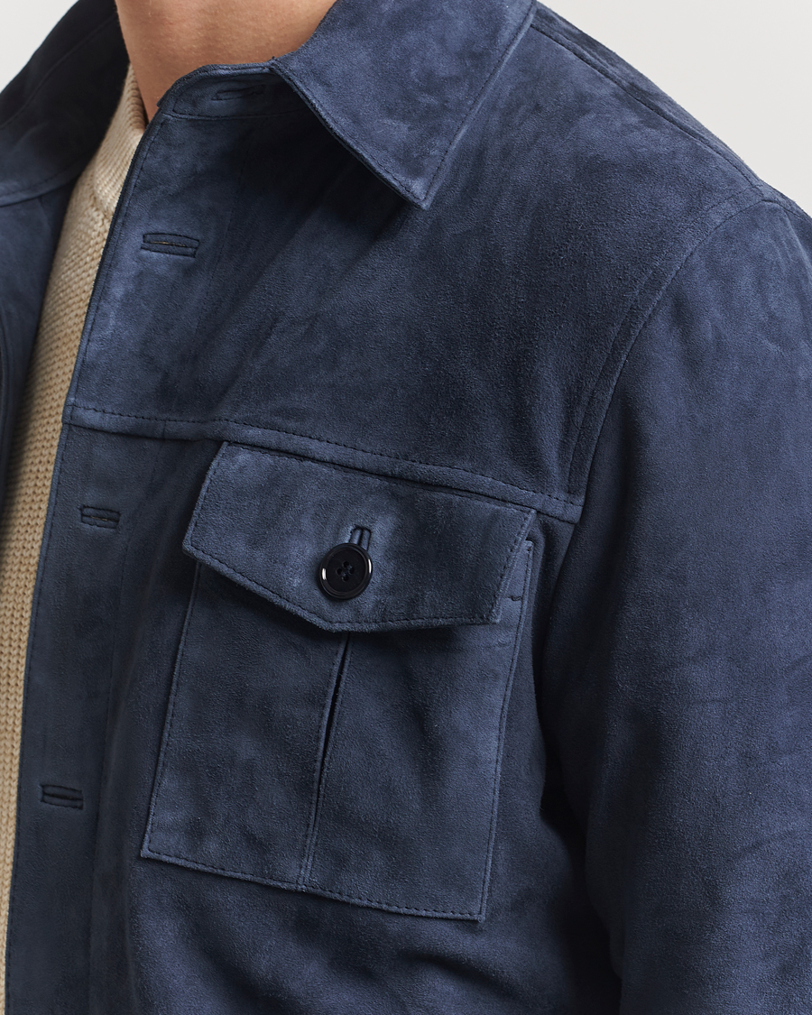 Men | Coats & Jackets | Stenströms | Suede Overshirt Navy