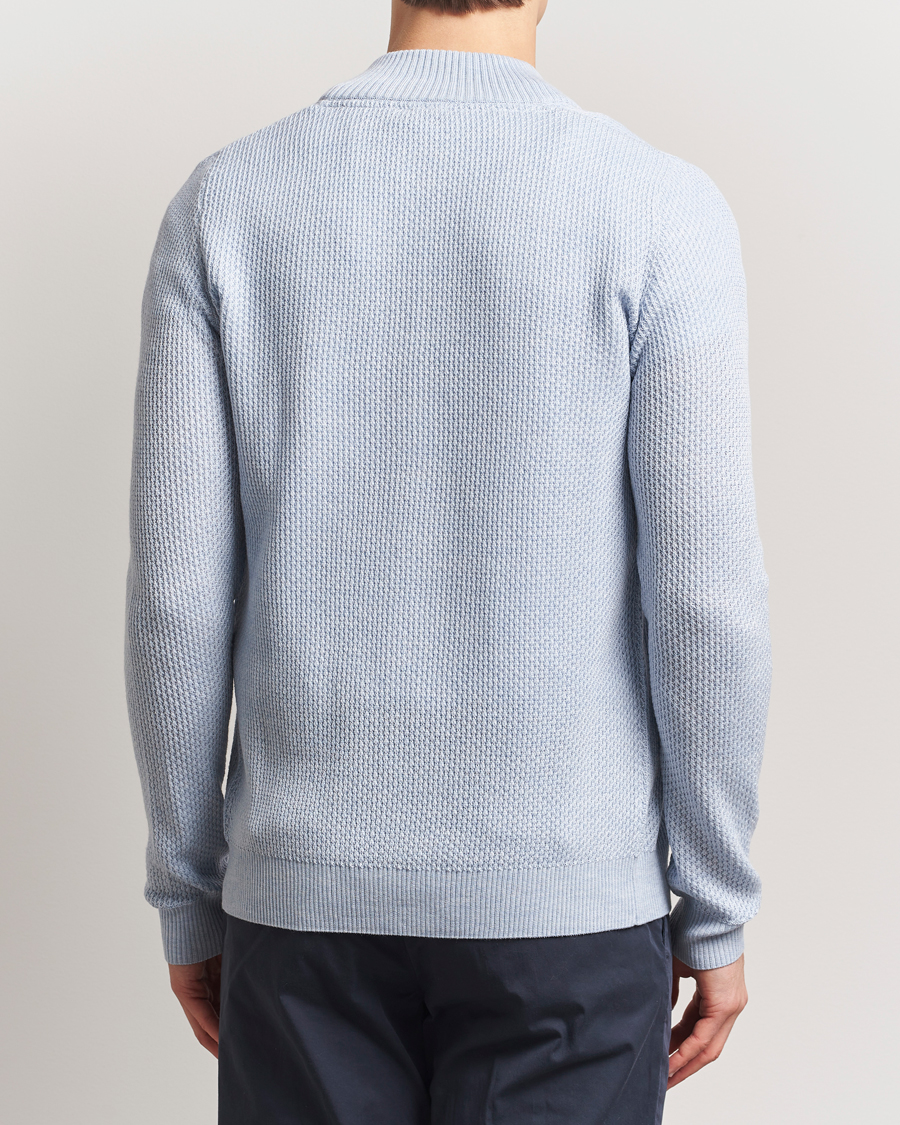 Men | Sweaters & Knitwear | Stenströms | Knitted Textured Merino Cardigan Light Blue
