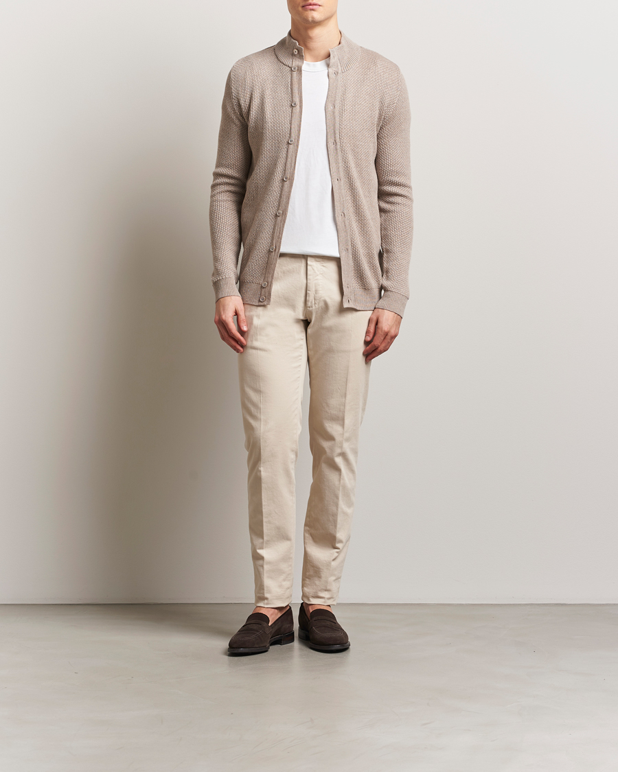 Men | Sweaters & Knitwear | Stenströms | Knitted Textured Merino Cardigan Beige