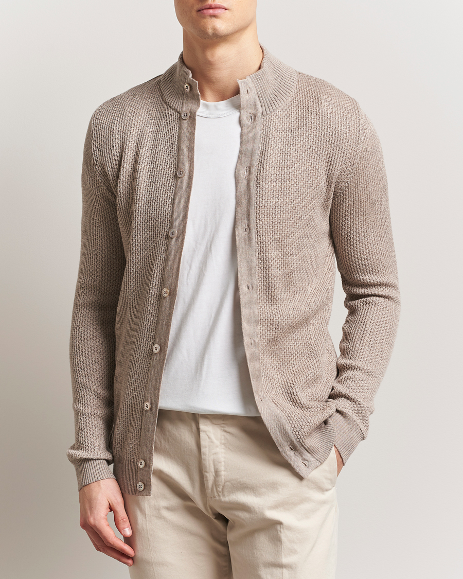 Men | Sweaters & Knitwear | Stenströms | Knitted Textured Merino Cardigan Beige