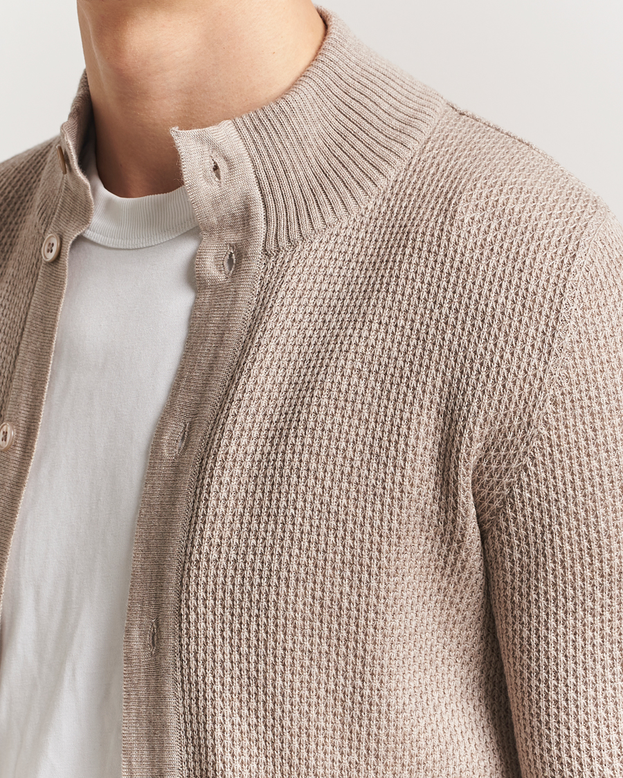 Men | Sweaters & Knitwear | Stenströms | Knitted Textured Merino Cardigan Beige