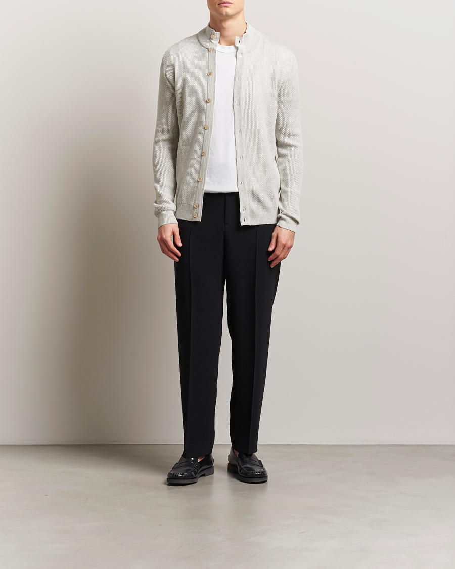 Men | Sweaters & Knitwear | Stenströms | Knitted Textured Merino Cardigan Grey