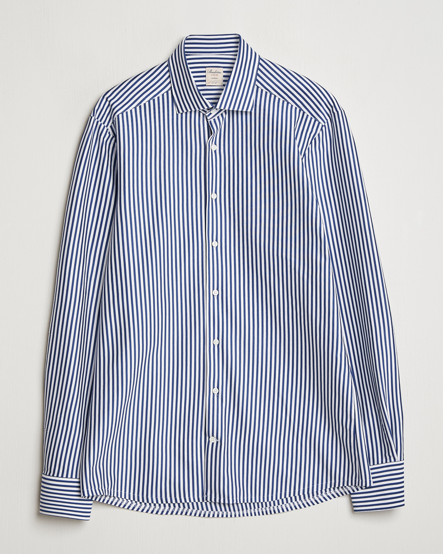Men | Shirts | Stenströms | Striped Jersey Shirt Navy