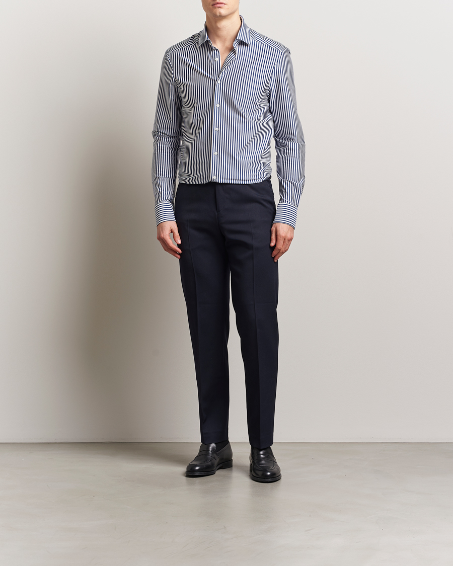 Men | Shirts | Stenströms | Striped Jersey Shirt Navy
