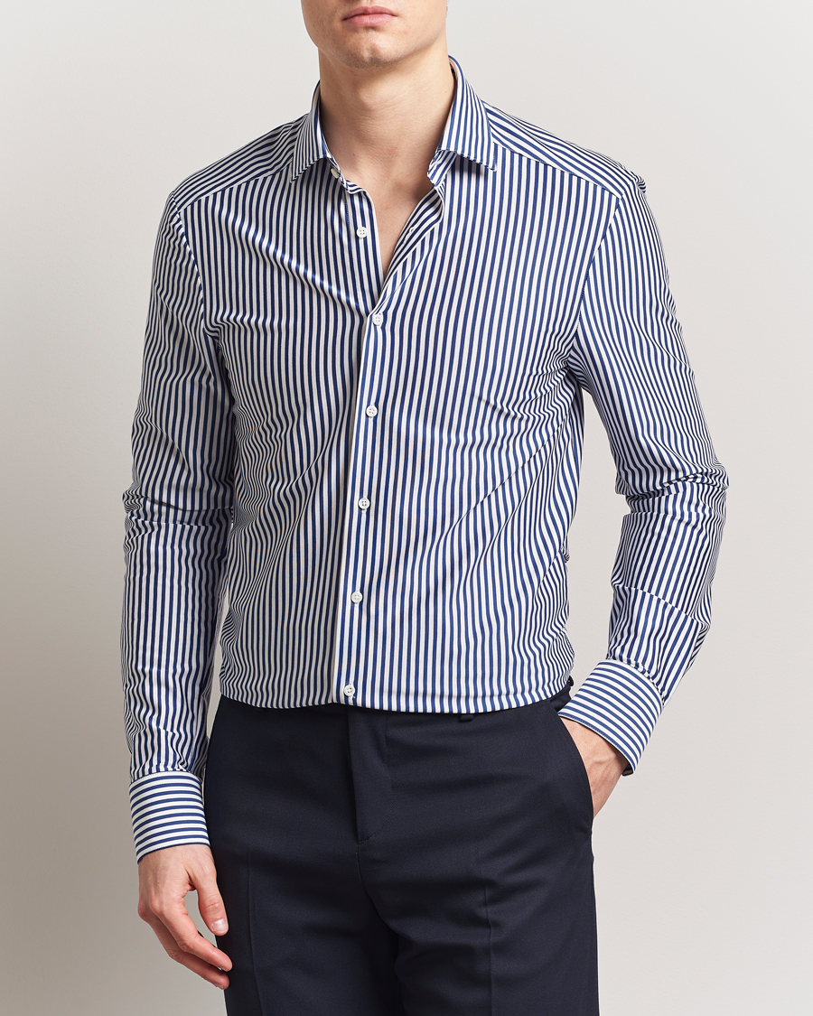 Men | Shirts | Stenströms | Striped Jersey Shirt Navy