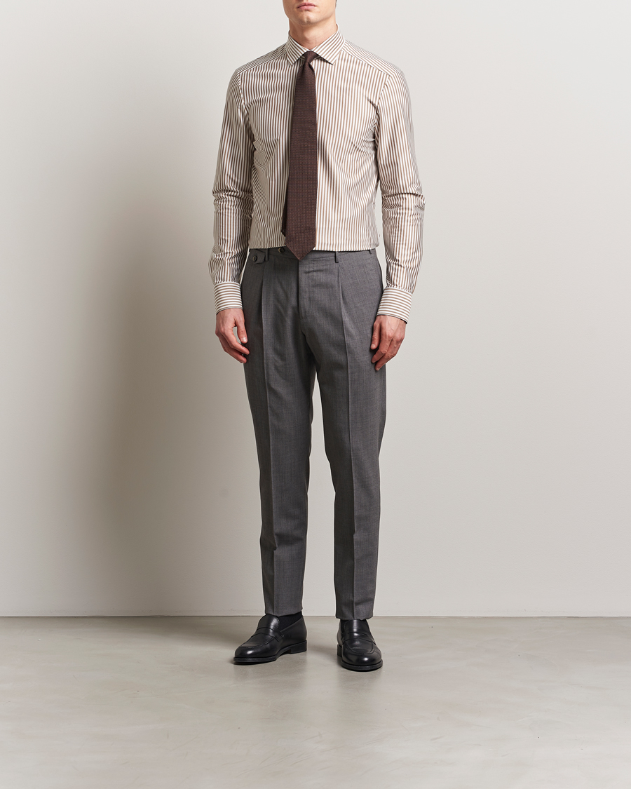 Men | Shirts | Stenströms | Striped Jersey Shirt Beige
