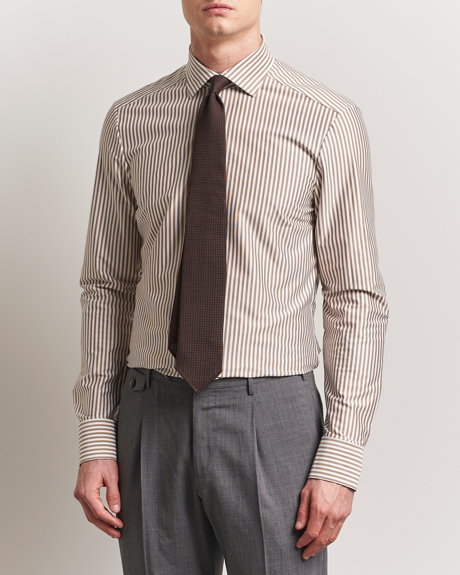 Men | Shirts | Stenströms | Striped Jersey Shirt Beige
