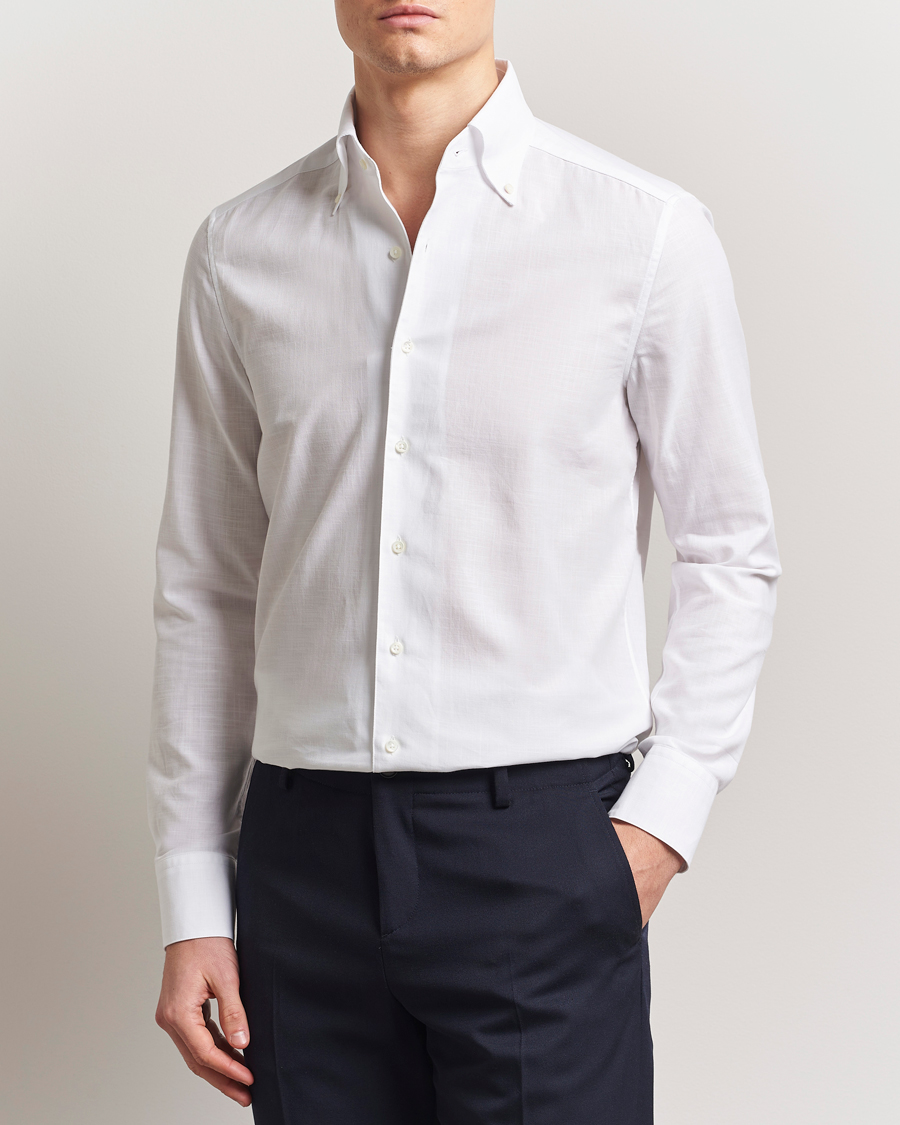 Men | Shirts | Stenströms | Soft Cotton One Piece Button Down Shirt White