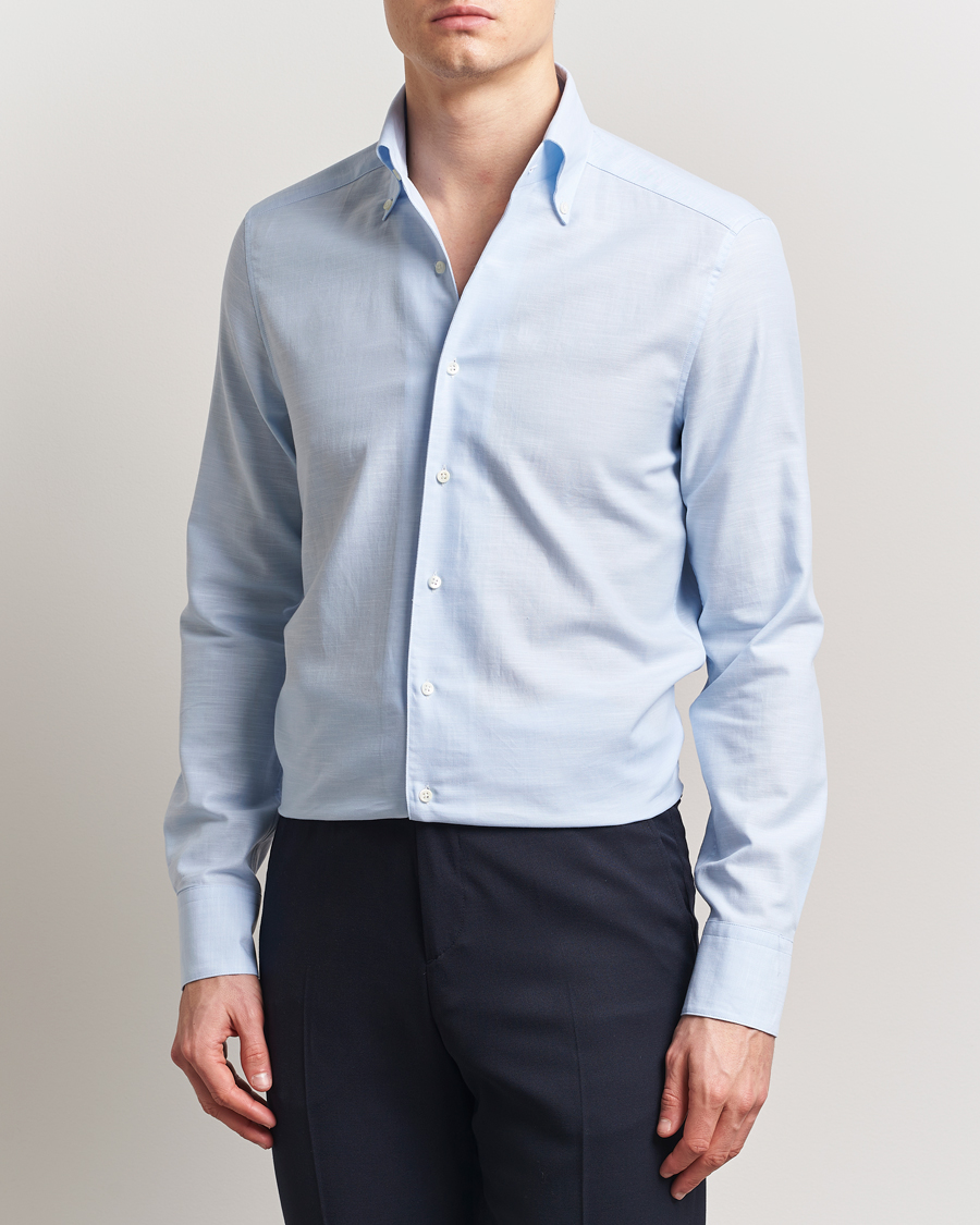 Men | Shirts | Stenströms | Soft Cotton One Piece Button Down Shirt Blue