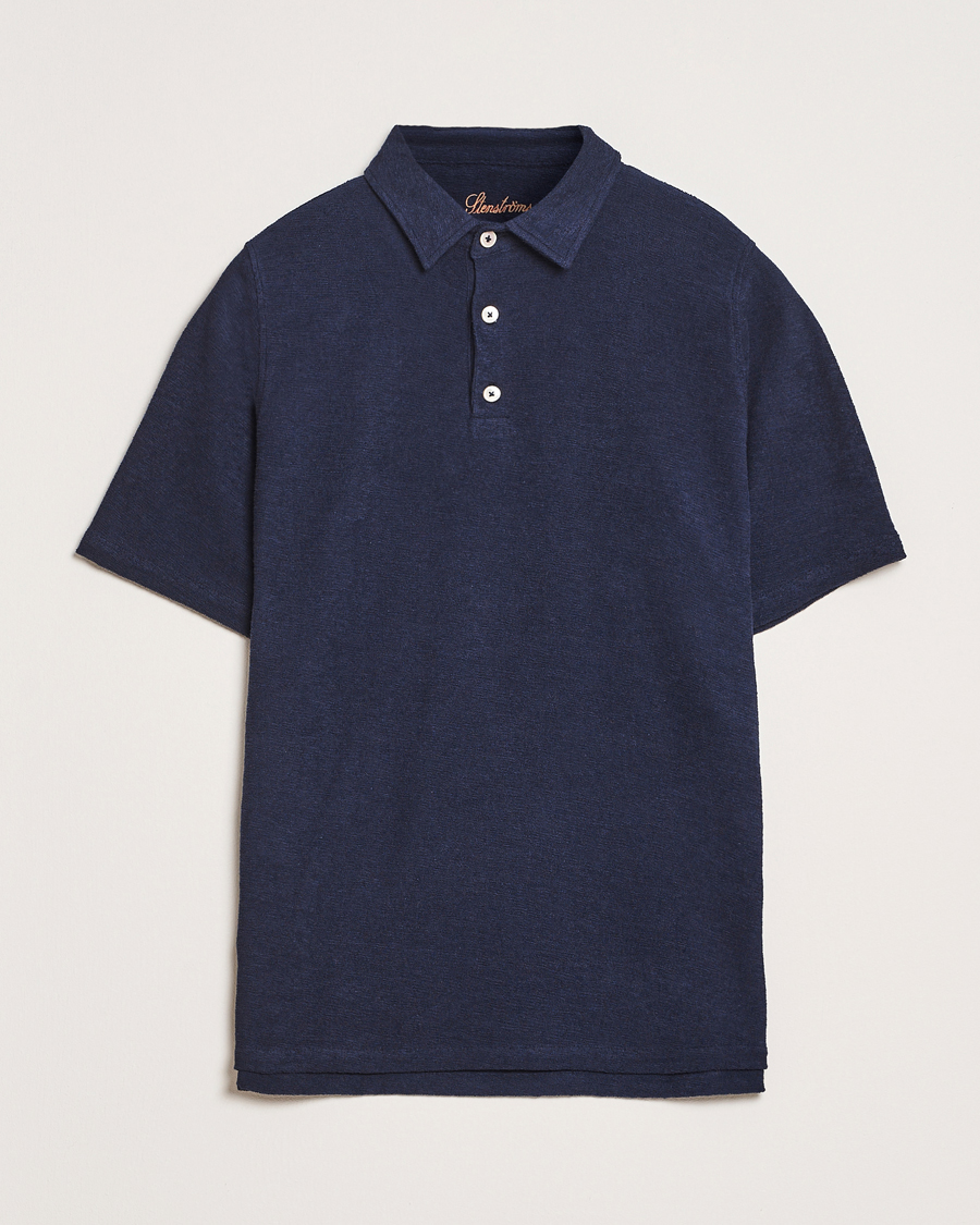 Men | Polo Shirts | Stenströms | Terry Slub Cotton Polo Navy