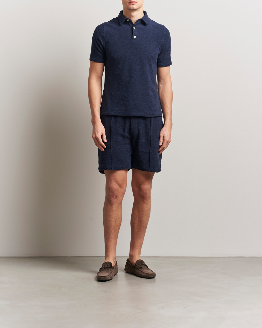 Men | Polo Shirts | Stenströms | Terry Slub Cotton Polo Navy