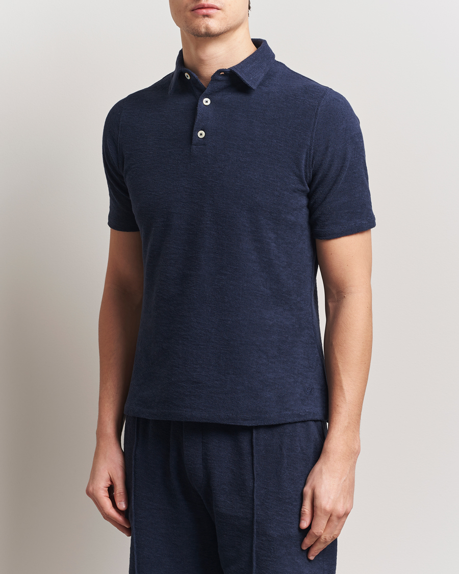 Men | Polo Shirts | Stenströms | Terry Slub Cotton Polo Navy